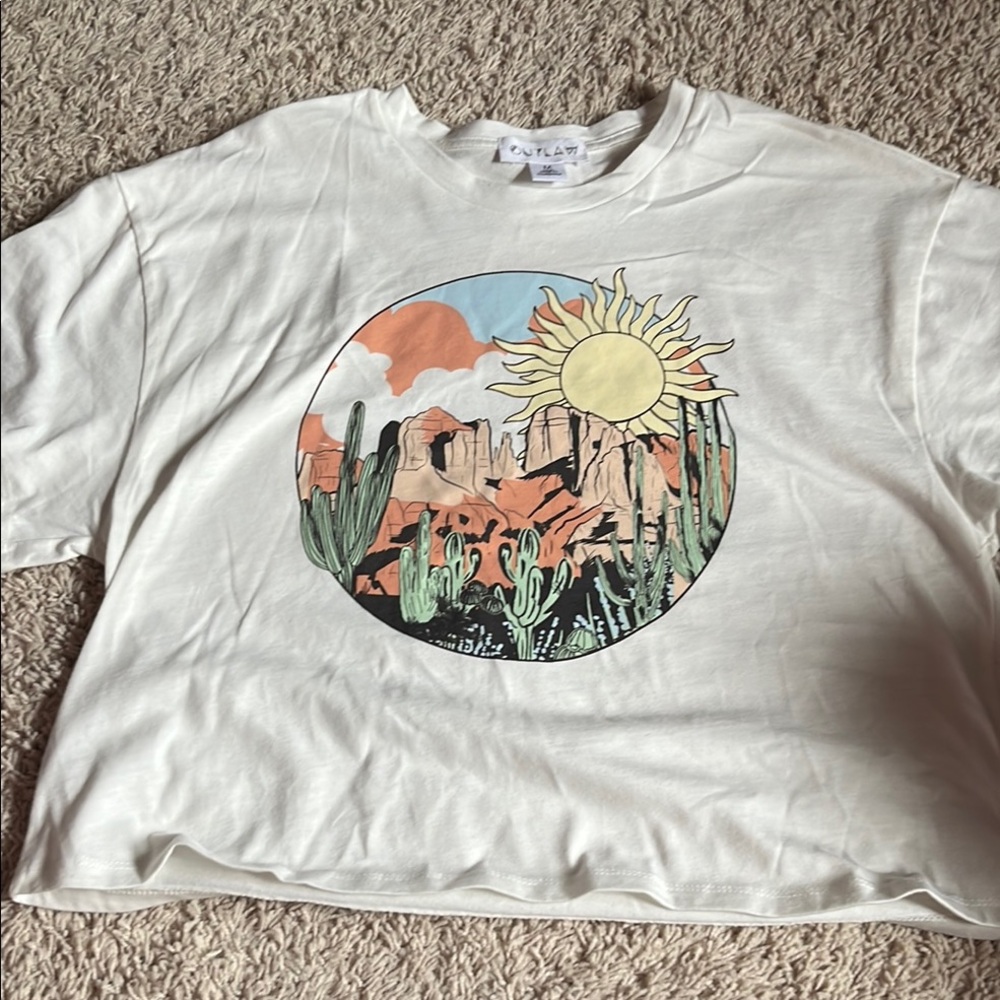 White Graphic T-Shirt with Desert Scene